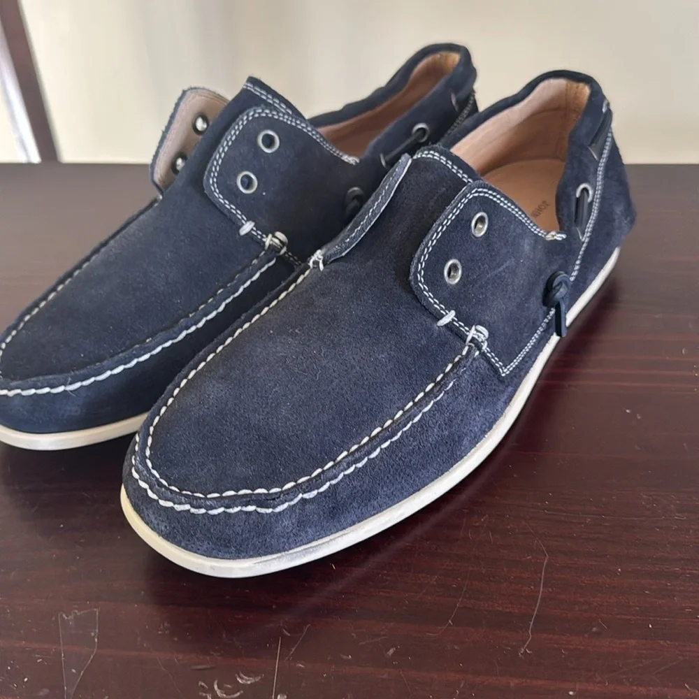 John varvatos blue slip on laceless boat shoes 11.5